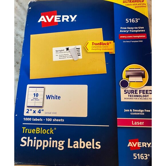 NEW Avery 5163 2" x 4" Shipping Labels TrueBlock White 100 Sheets 1000 Labels - Picture 1 of 2